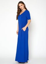 V-neck Short Sleeve Maxi Dress With Pockets by Shop at Konus