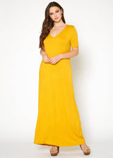 V-neck Short Sleeve Maxi Dress With Pockets by Shop at Konus