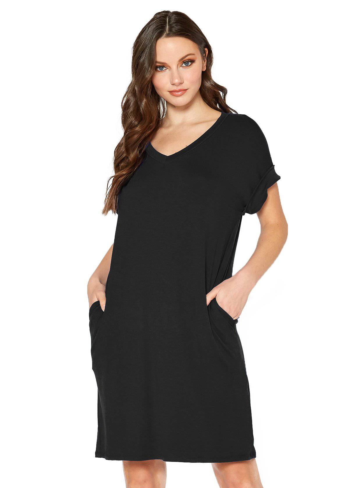 Women's Round Neck T-shirt Dress With Pocket by Shop at Konus