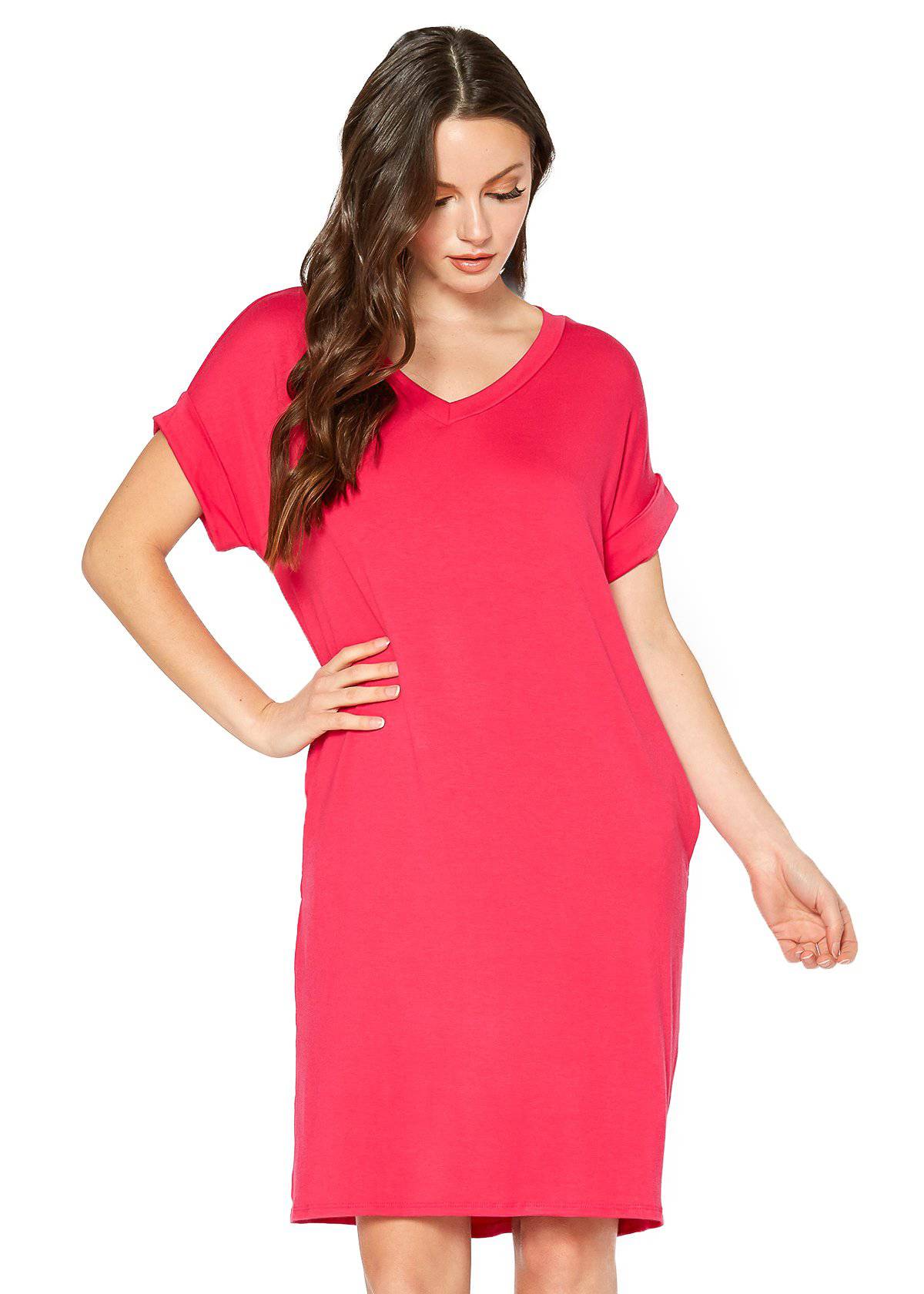 Women's Round Neck T-shirt Dress With Pocket by Shop at Konus