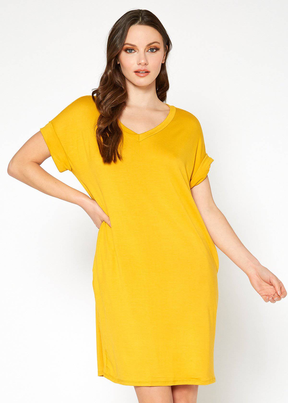 Women's Round Neck T-shirt Dress With Pocket by Shop at Konus