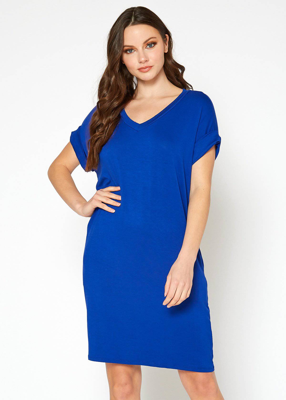 Women's Round Neck T-shirt Dress With Pocket by Shop at Konus