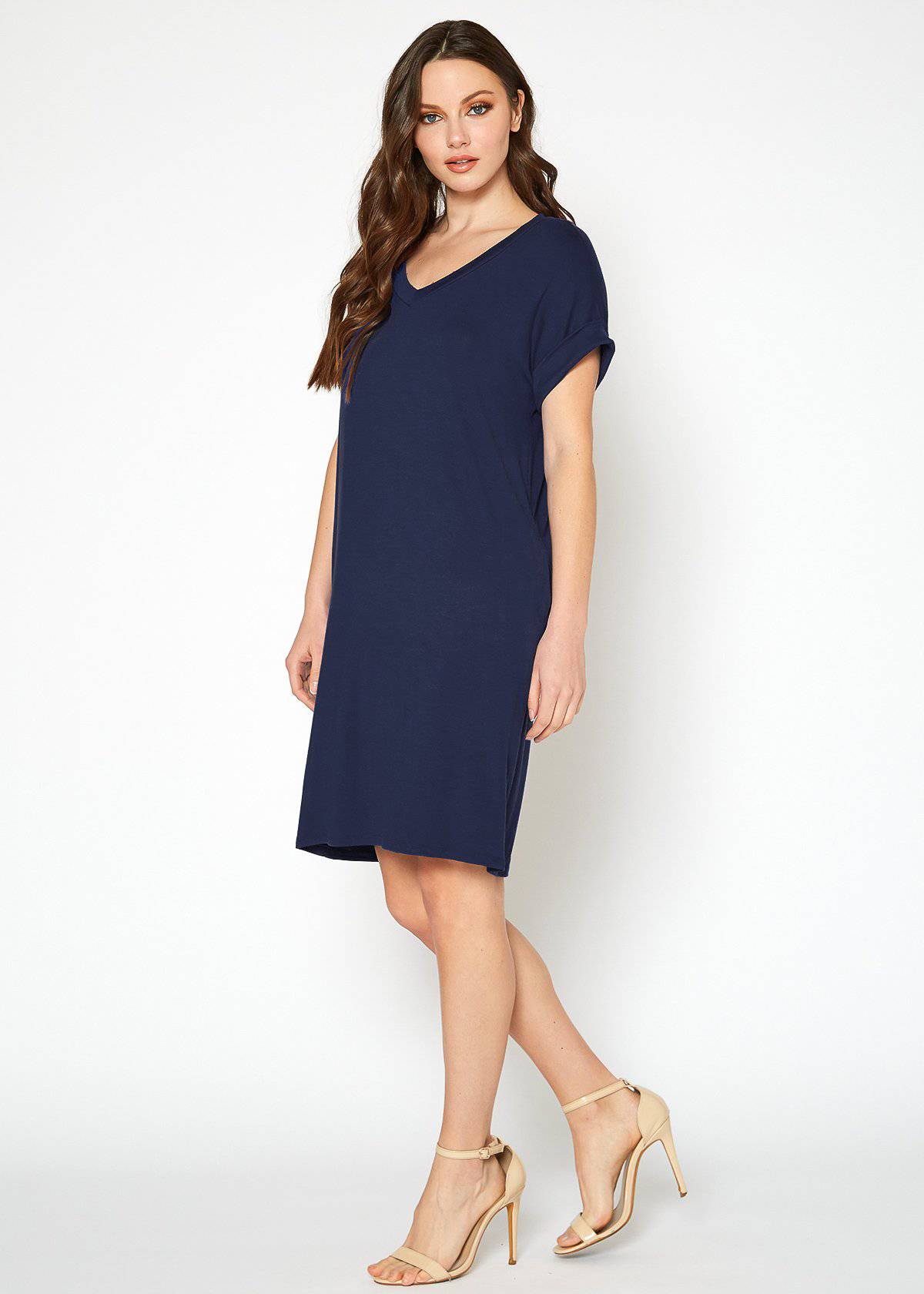 Women's Round Neck T-shirt Dress With Pocket by Shop at Konus