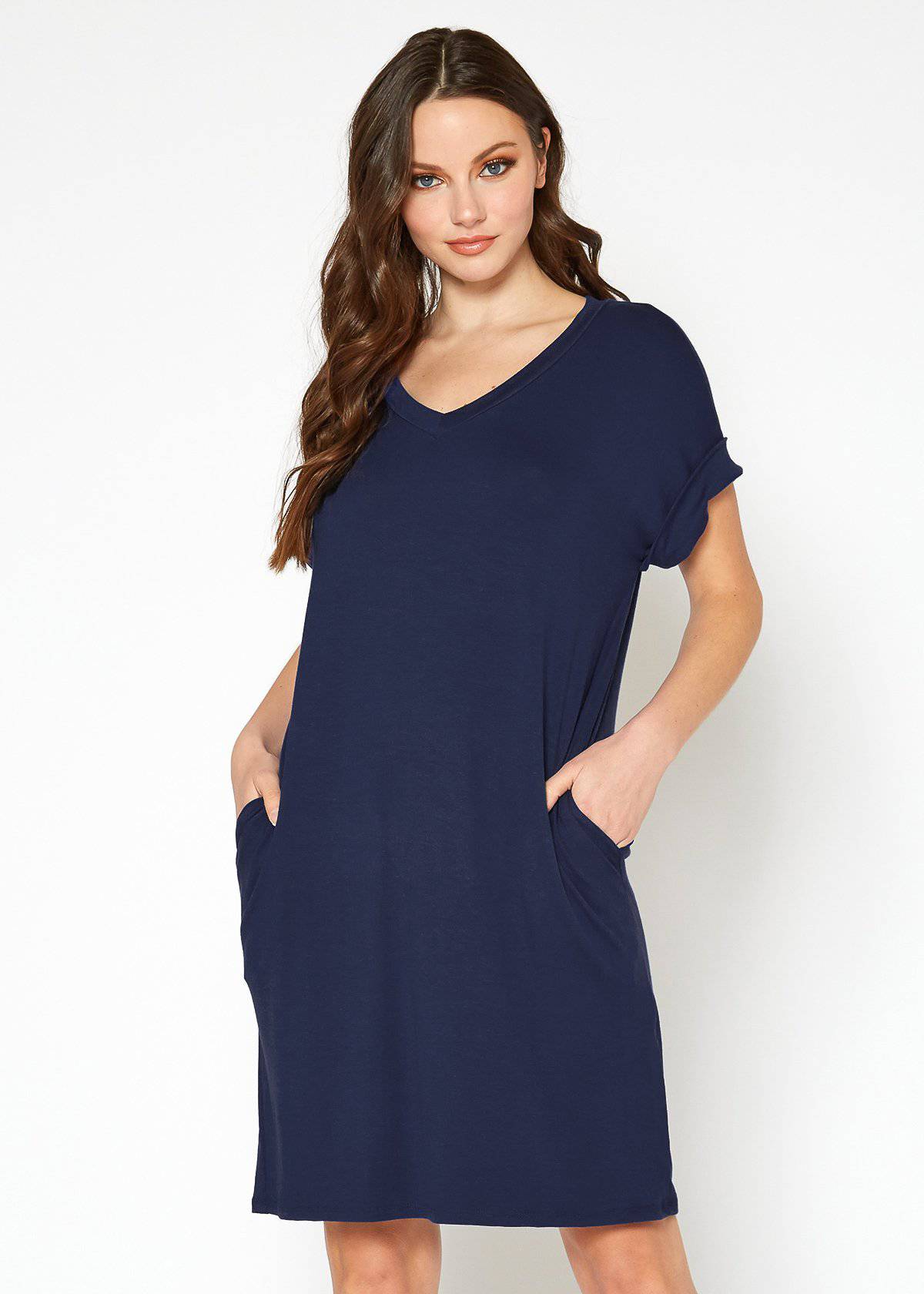 Women's Round Neck T-shirt Dress With Pocket by Shop at Konus