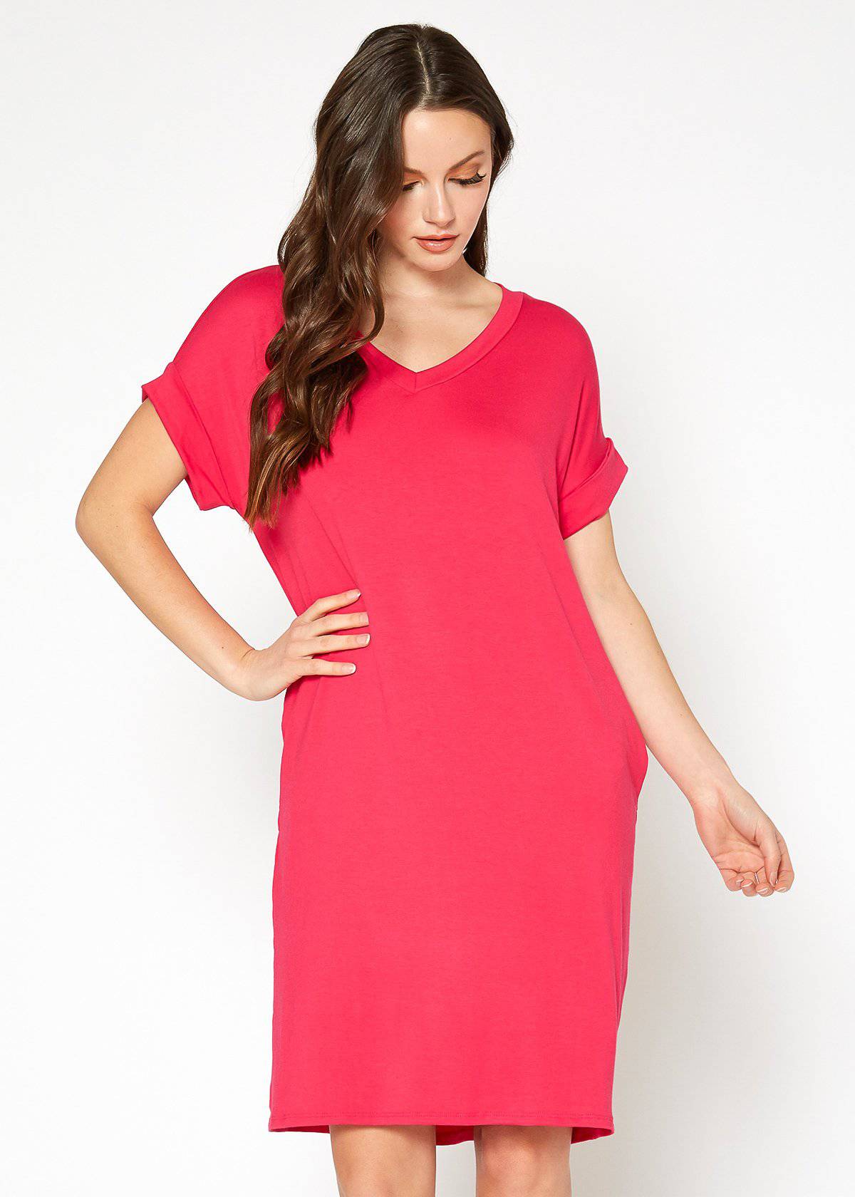 Women's Round Neck T-shirt Dress With Pocket by Shop at Konus