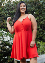 Plus Size V-neck Spaghetti Strap Cocktail Dress in Poppy Red by Shop at Konus