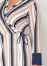 Women's Printed Wrap Dress With Cuff Binding in Multi Stripe by Shop at Konus