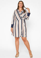 Plus Size Printed Wrap Dress With Cuff Binding in Multi by Shop at Konus