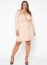 Plus Size Ruffle Trim Long Sleeve Wrap Dress by Shop at Konus