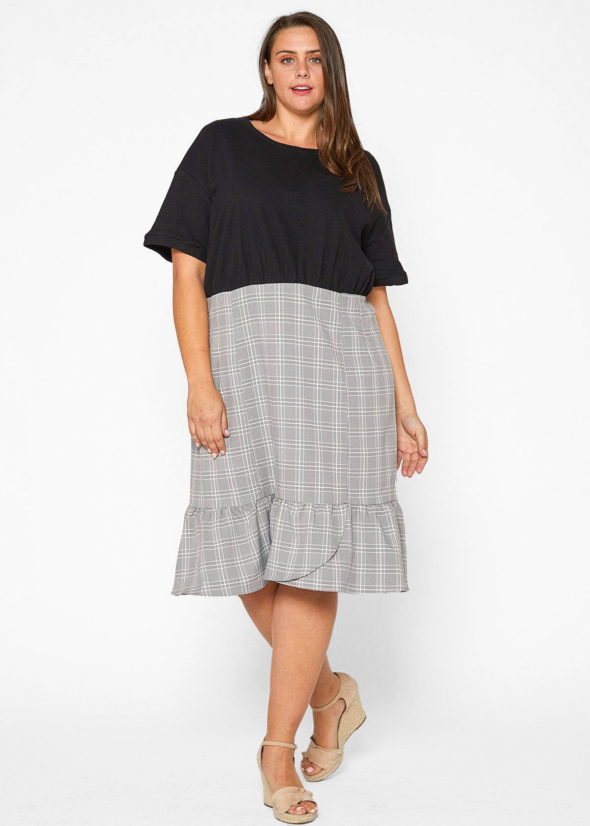 Plus Size Glen Plaid Mermaid Dress in Black by Shop at Konus