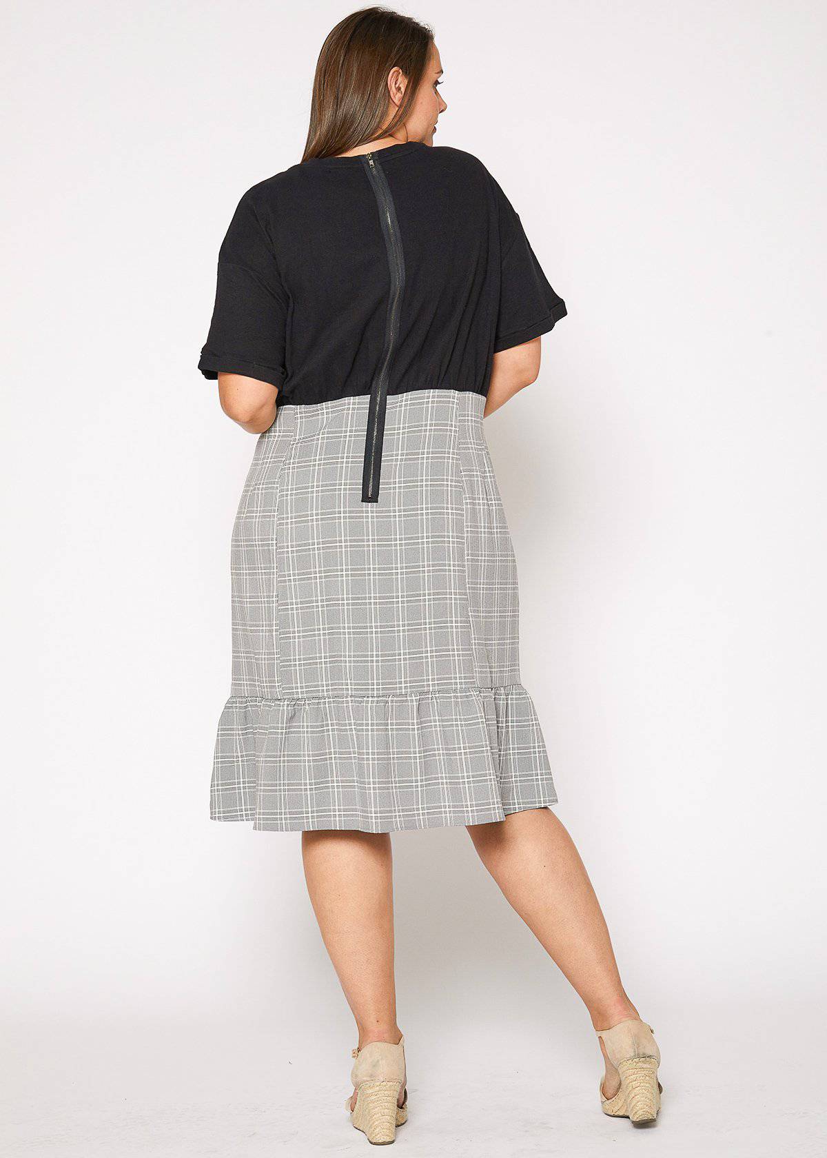 Plus Size Glen Plaid Mermaid Dress in Black by Shop at Konus