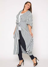 Plus Size Lace Trim Tie Front Maxi Cardigan in Ditsy Gingham by Shop at Konus