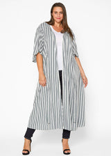 Plus Size Lace Trim Tie Front Maxi Cardigan in Ditsy Gingham by Shop at Konus