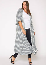 Plus Size Lace Trim Tie Front Maxi Cardigan in Ditsy Gingham by Shop at Konus