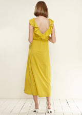 Women's Ruffle Trim Wrapped Maxi Dress in Mustard by Shop at Konus