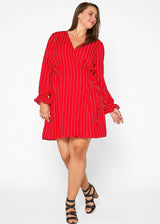 Plus Size Smocked Bell Sleeve Wrap Dress in Red by Shop at Konus