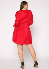 Plus Size Smocked Bell Sleeve Wrap Dress in Red by Shop at Konus