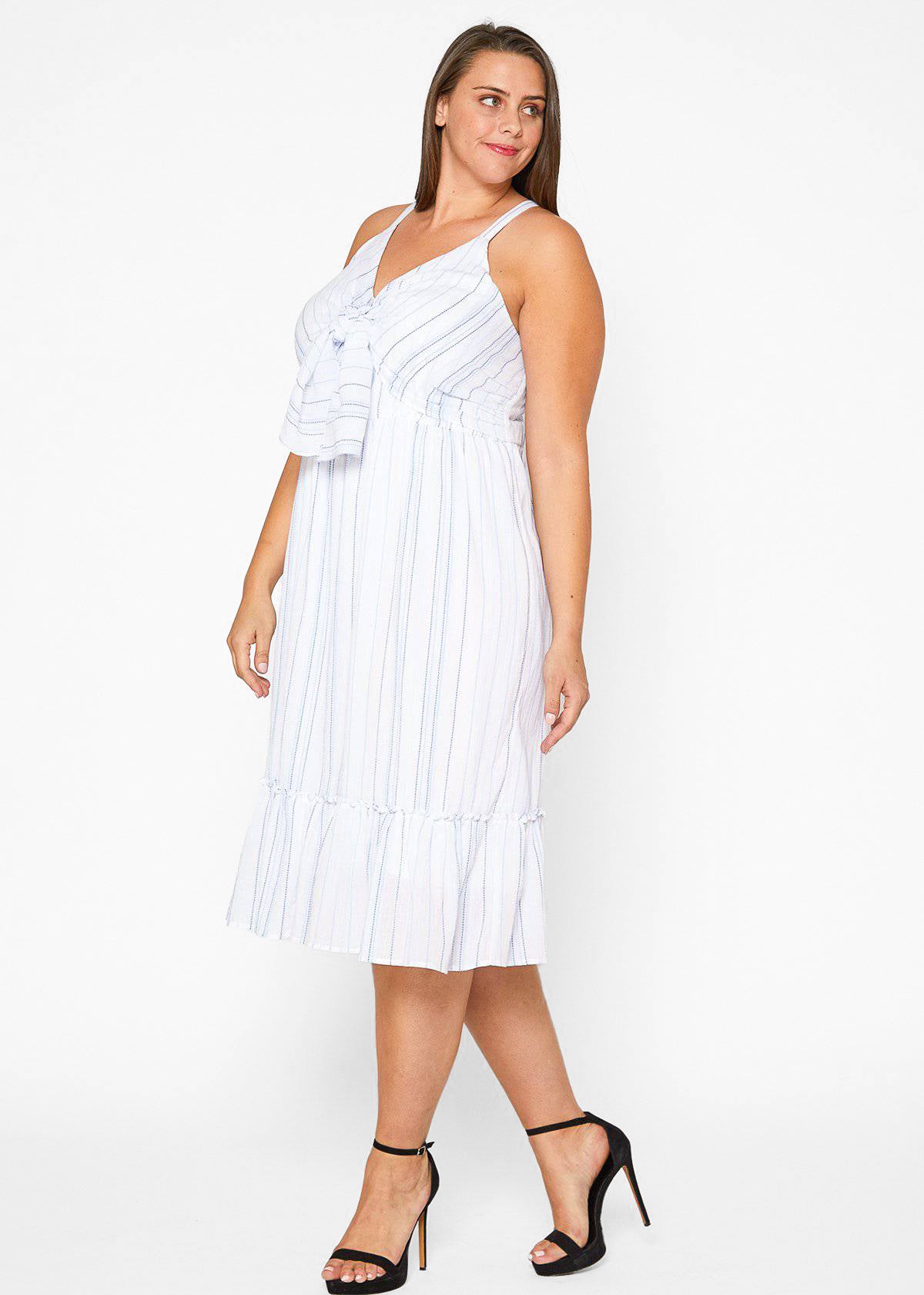 Plus Size Tie Front Hem Midi Dress in Oceanstripe by Shop at Konus