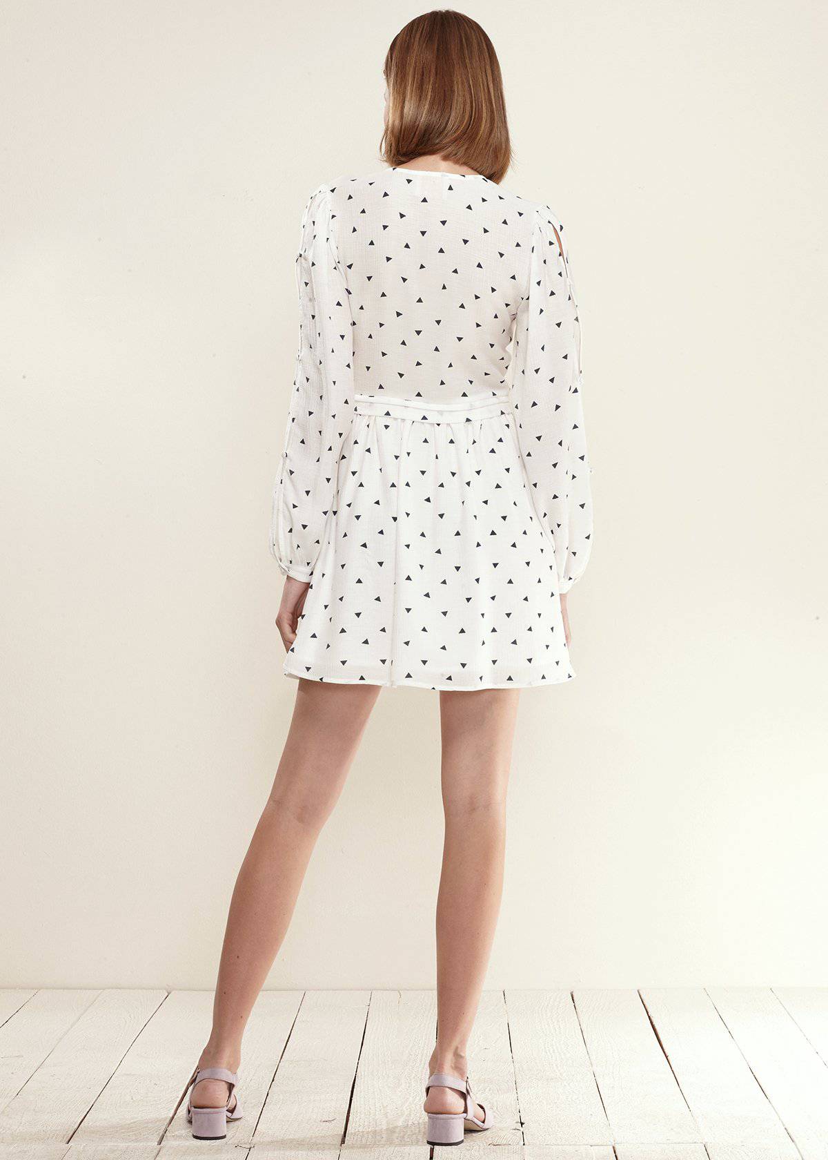 Women's Triangle Print Long Sleeve Dress in White Triangle by Shop at Konus