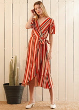 Puff Sleeve Wrap Dress in Poppy Multi by Shop at Konus