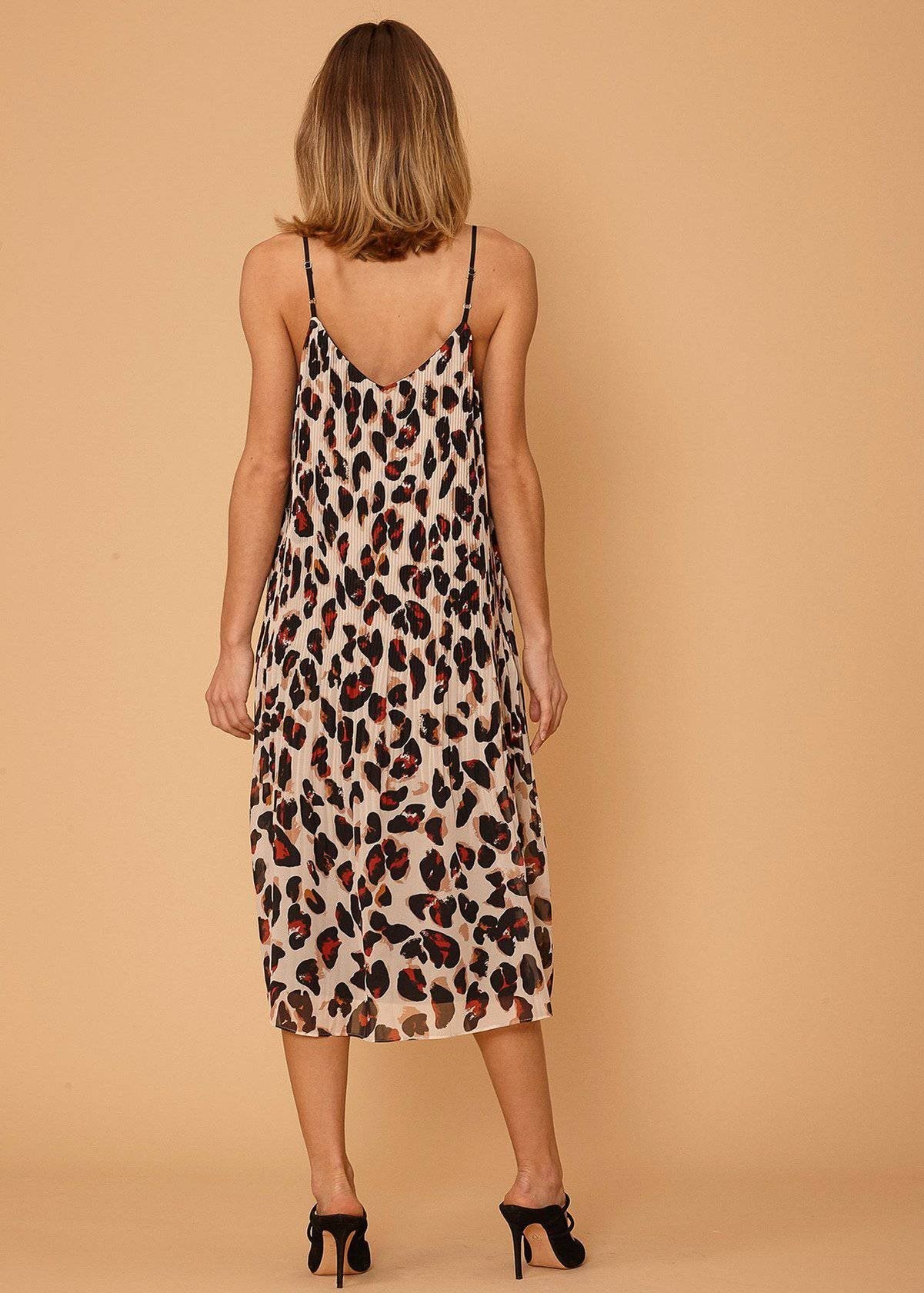 Women's Pleated Cami Dress in Leopard Sketch by Shop at Konus