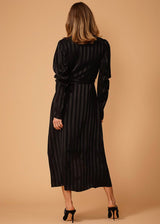 Women's Puffy Shoulder Dress in Black Stripe by Shop at Konus