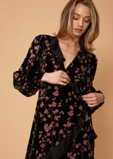 Women's Velvet Asymmetric Wrap Dress in Falling Floral by Shop at Konus