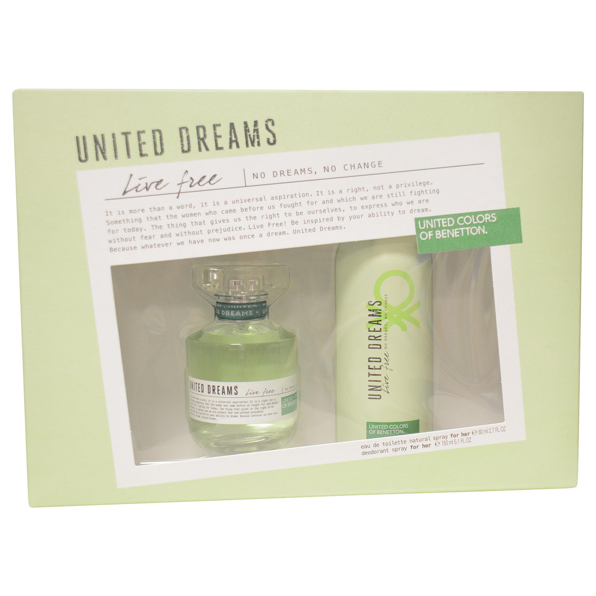 BENETTON UNITED DREAMS LIVE FREE by Benetton - EDT SPRAY 2.7 OZ & DEODORANT SPRAY 5.1 OZ - Women