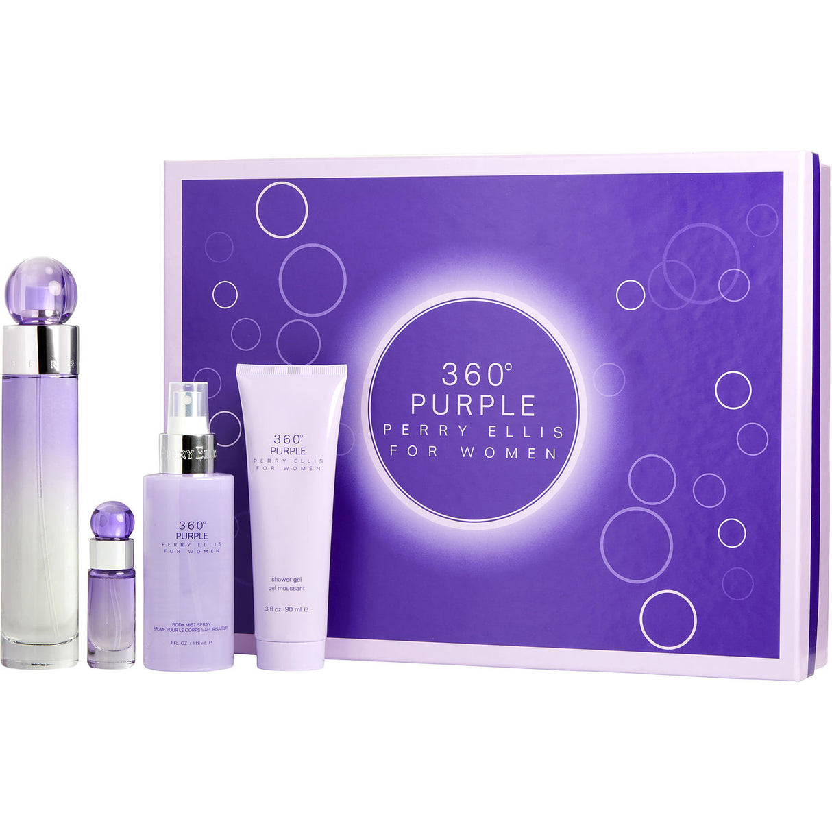 PERRY ELLIS 360 PURPLE by Perry Ellis - EAU DE PARFUM SPRAY 3.4 OZ & BODY MIST 4 OZ & SHOWER GEL 3 OZ & EAU DE PARFUM 0.25 OZ MINI - Women