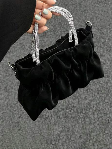 Chains Pleated Rhinestone Solid Color Zipper Crossbody Bags Accessories by migunica