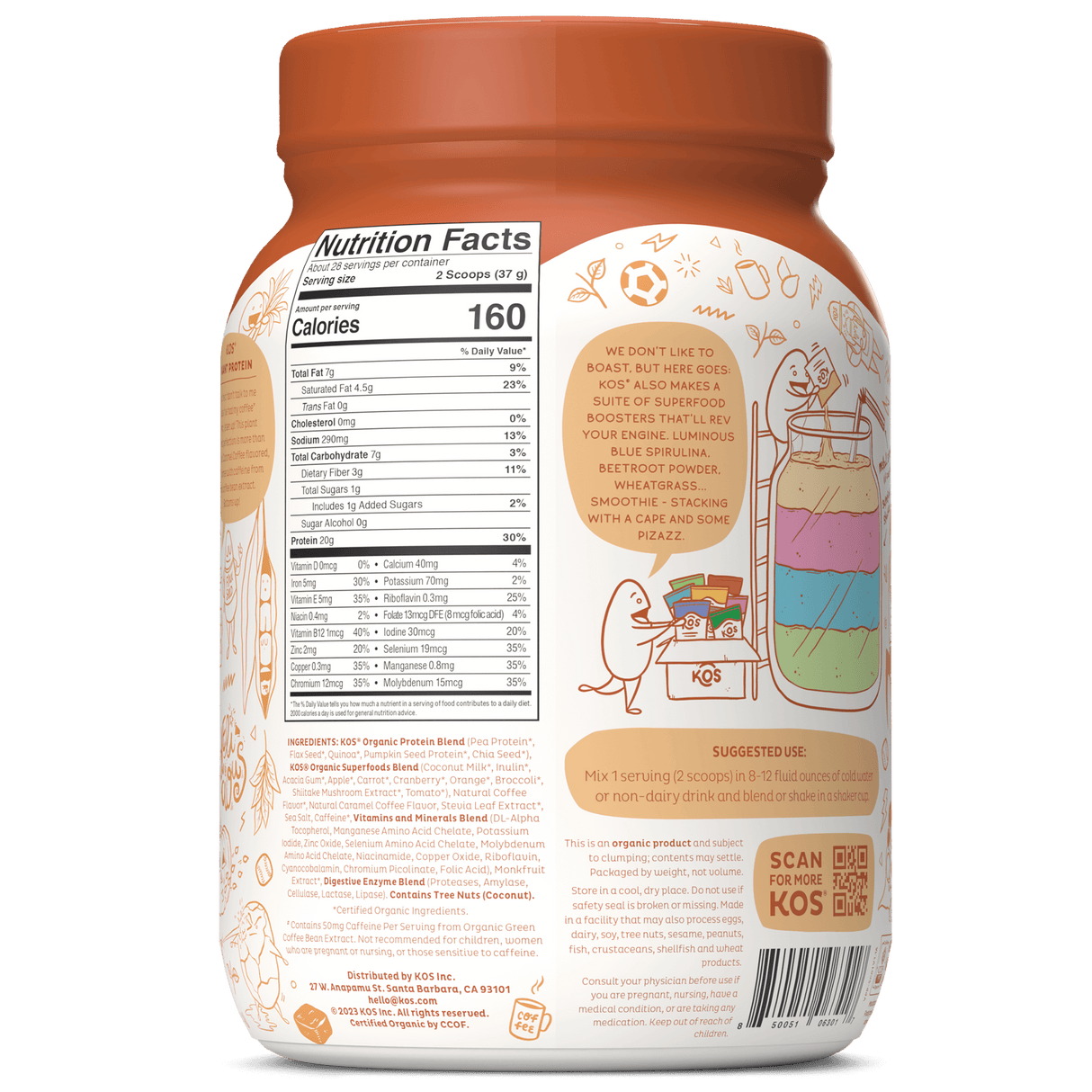 KOS Organic Plant Protein, Salted Caramel Coffee, 28 servings by KOS.com