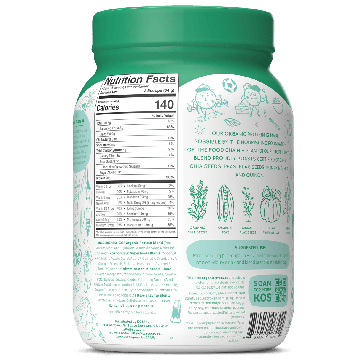 KOS Organic Plant Protein, Unflavored & Unsweetened, 28 Servings by KOS.com