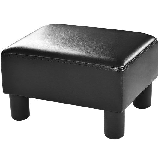 Small PU Leather Rectangular Seat Ottoman Footstool-Black