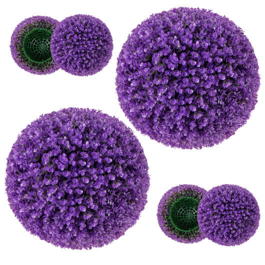 17.5 Inch 2 Pack Faux Eucalyptus Decorative Balls with 7 Layers Leaves-Purple