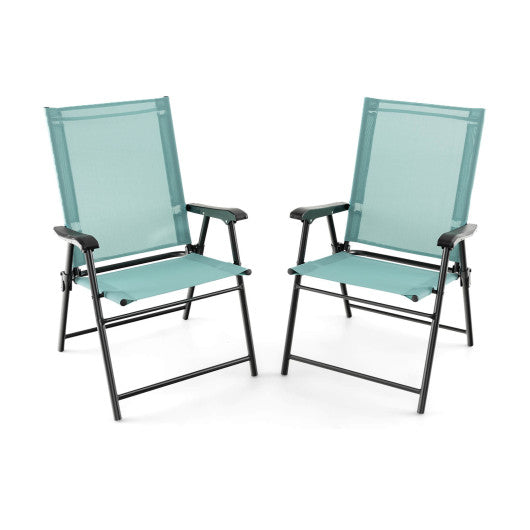 2 Set of Patio Dining Chair with Armrests and Metal Frame-Light Green