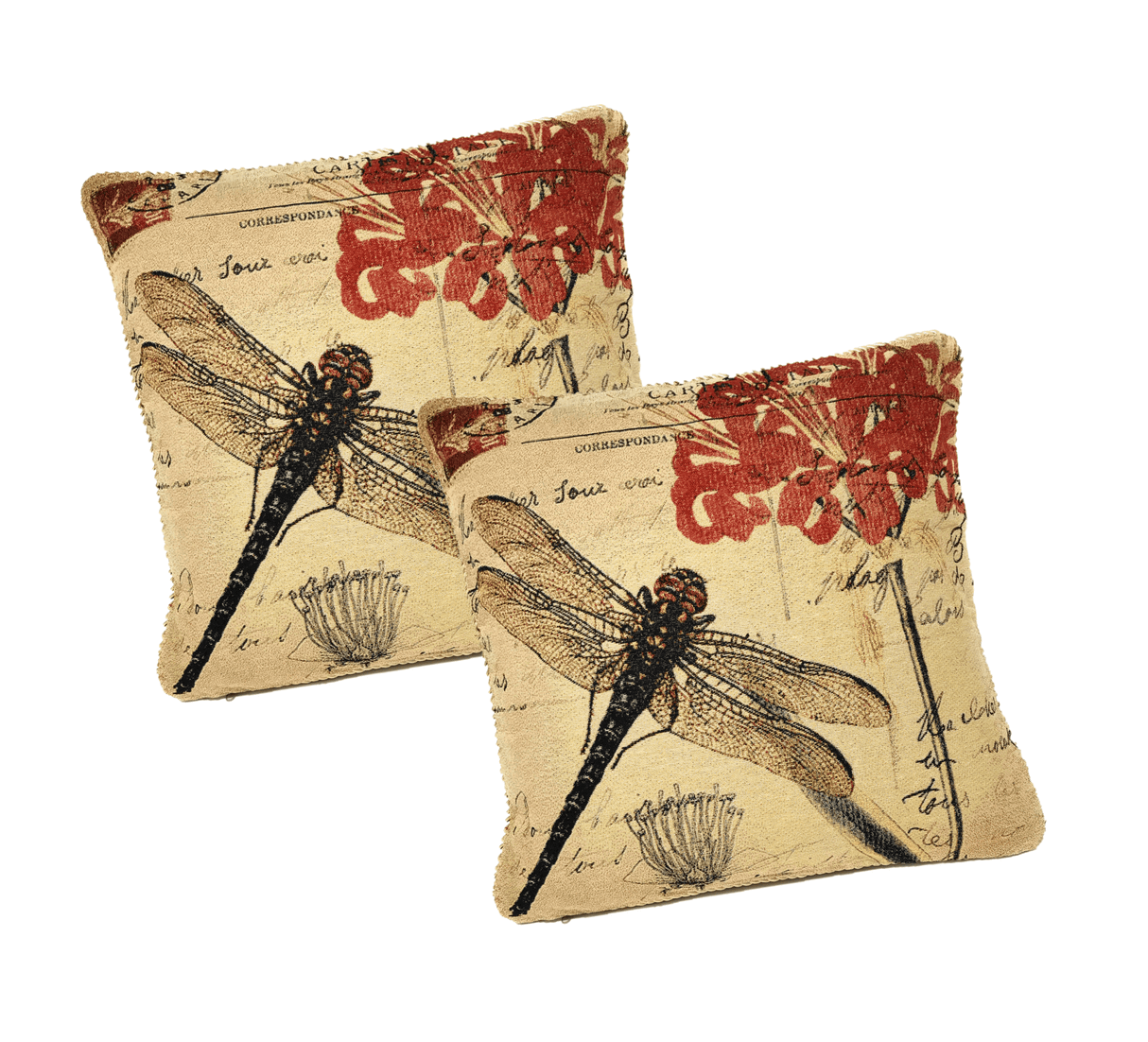 DaDa Bedding Set of 2-Pieces Dragonfly Dreams Nature Garden Tapestry Throw Pillow Covers w/ Inserts - 18" x 18" by DaDa Bedding Collection