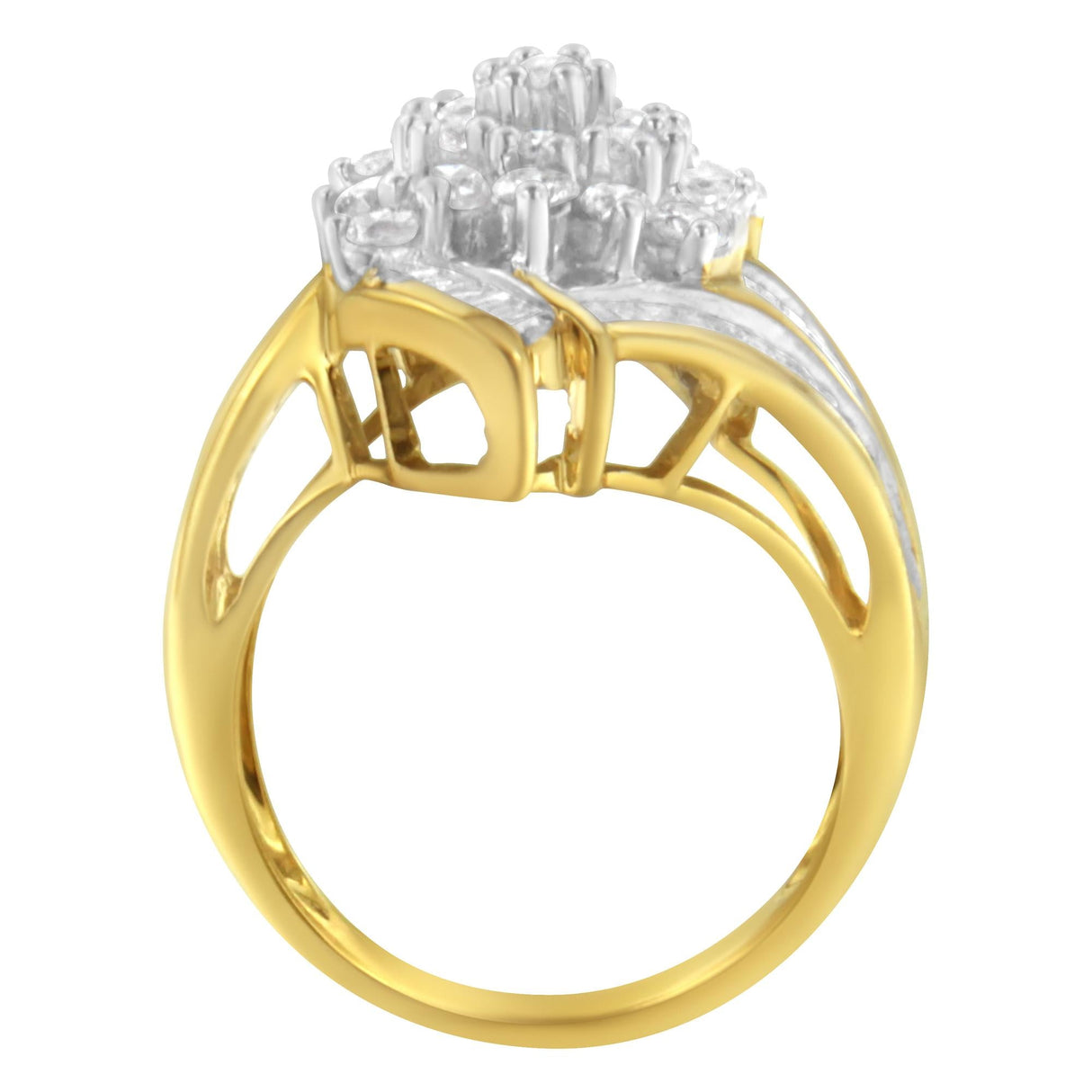 10K Yellow Gold Round and Baguette Diamond Swirl Ring (2.0 Cttw, J-K Color, I2 Clarity) by Haus of Brilliance