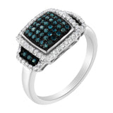 Black Rhodium Plated .925 Sterling Silver 1/2 Cttw White & Blue Diamond Square Halo Cocktail Ring (Fancy Blue & H-I Color, I2-I3 Clarity) by Infinite Jewels