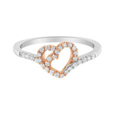 10K Rose Gold over .925 Sterling Silver 1/5 Cttw Diamond Two Tone Open Heart Promise or Fashion Ring (I-J Color, I2-I3 Clarity) by Haus of Brilliance