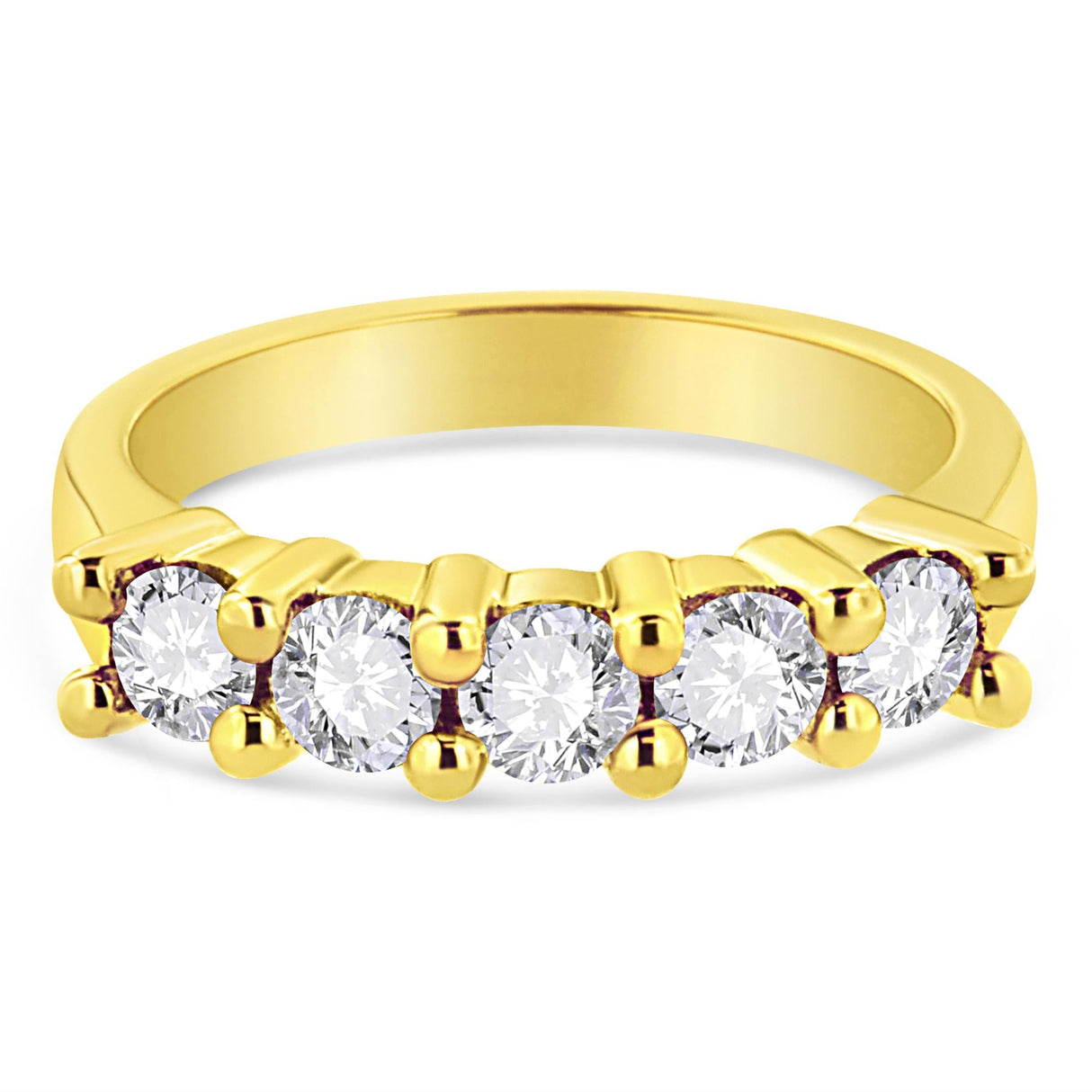 14K Yellow Gold Plated .925 Sterling Silver 1.0 Cttw Shared Prong-set Round Diamond 5 Stone Band Ring (J-K Color, I1-I2 Clarity) by Infinite Jewels