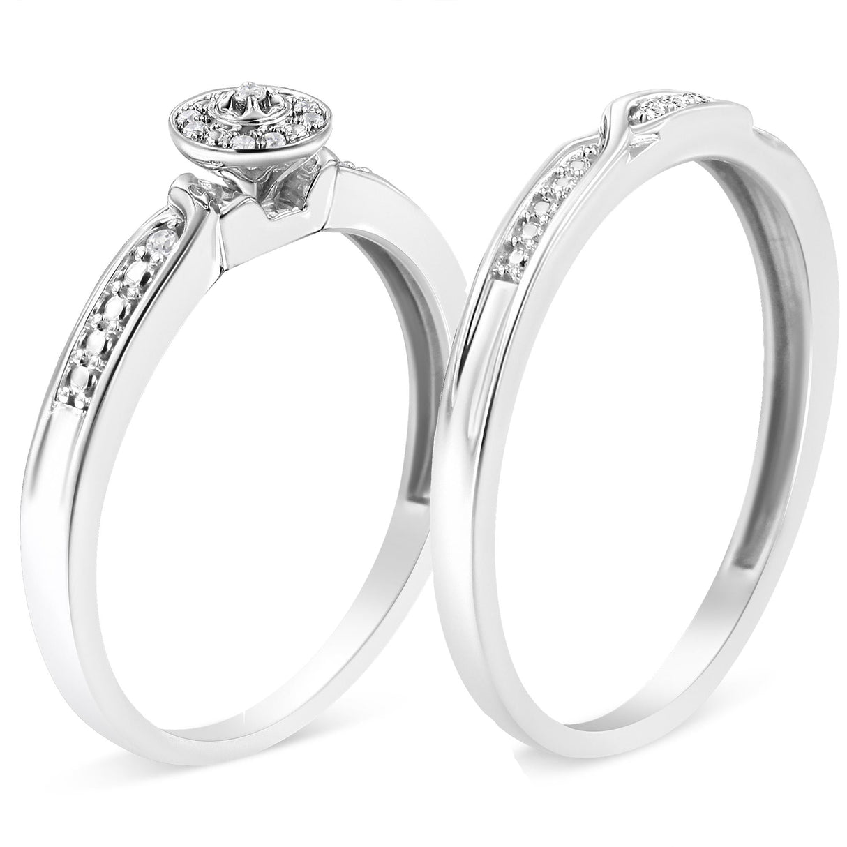 .925 Sterling Silver Diamond Accent Frame Twist Shank Bridal Set Ring and Band (I-J Color, I3 Clarity) by Infinite Jewels