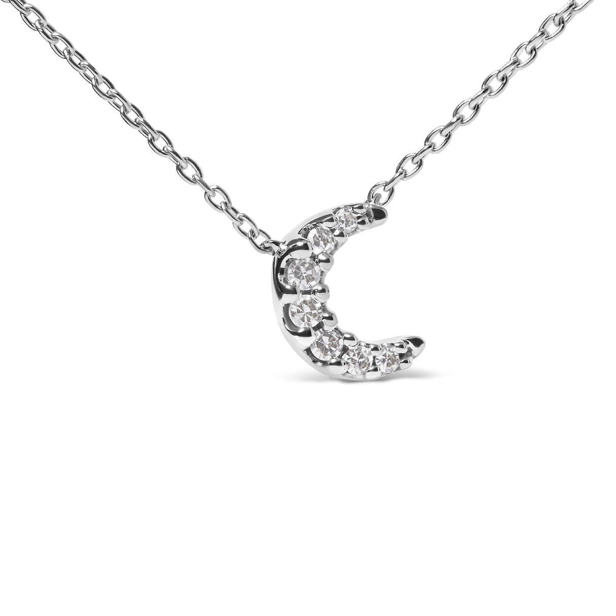 10K White Gold Diamond Accented Crescent Moon Shaped 18" Inch Pendant Necklace (H-I Color, I1-I2 Clarity) by Infinite Jewels