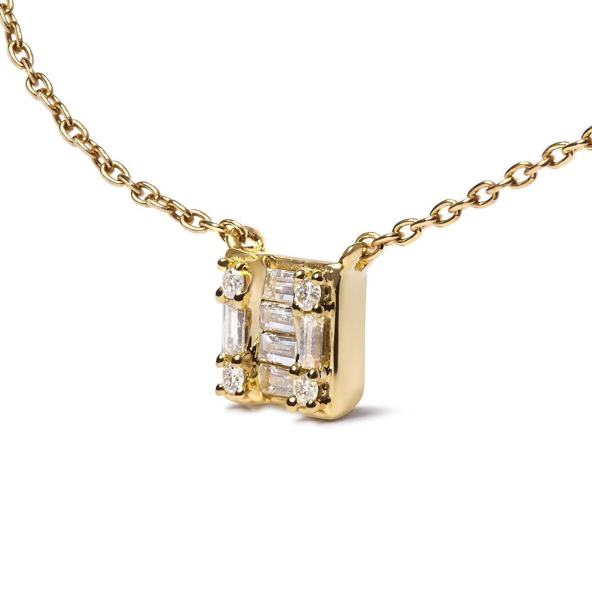 10K Yellow Gold 1/10 Cttw Round and Baguette Diamond Mosaic Composite Square 18" Inch Pendant Necklace (H-I Color, I1-I2 Clarity) by Infinite Jewels