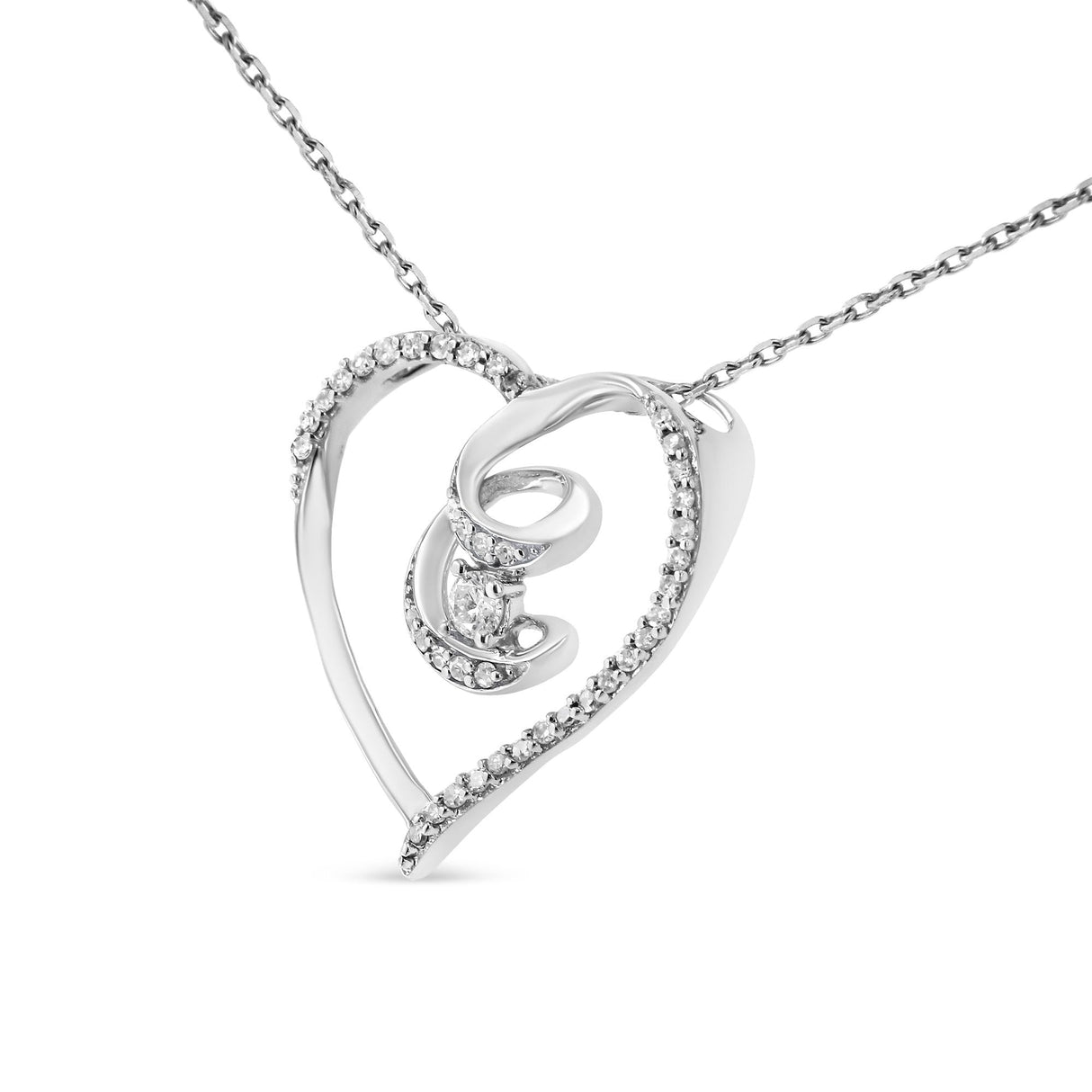 .925 Sterling Silver 1/4 Cttw Brilliant-Cut Diamond Open Heart Twisted Awareness Ribbon 18" Pendant Necklace (H-I Color, I1-I2 Clarity) by Haus of Brilliance