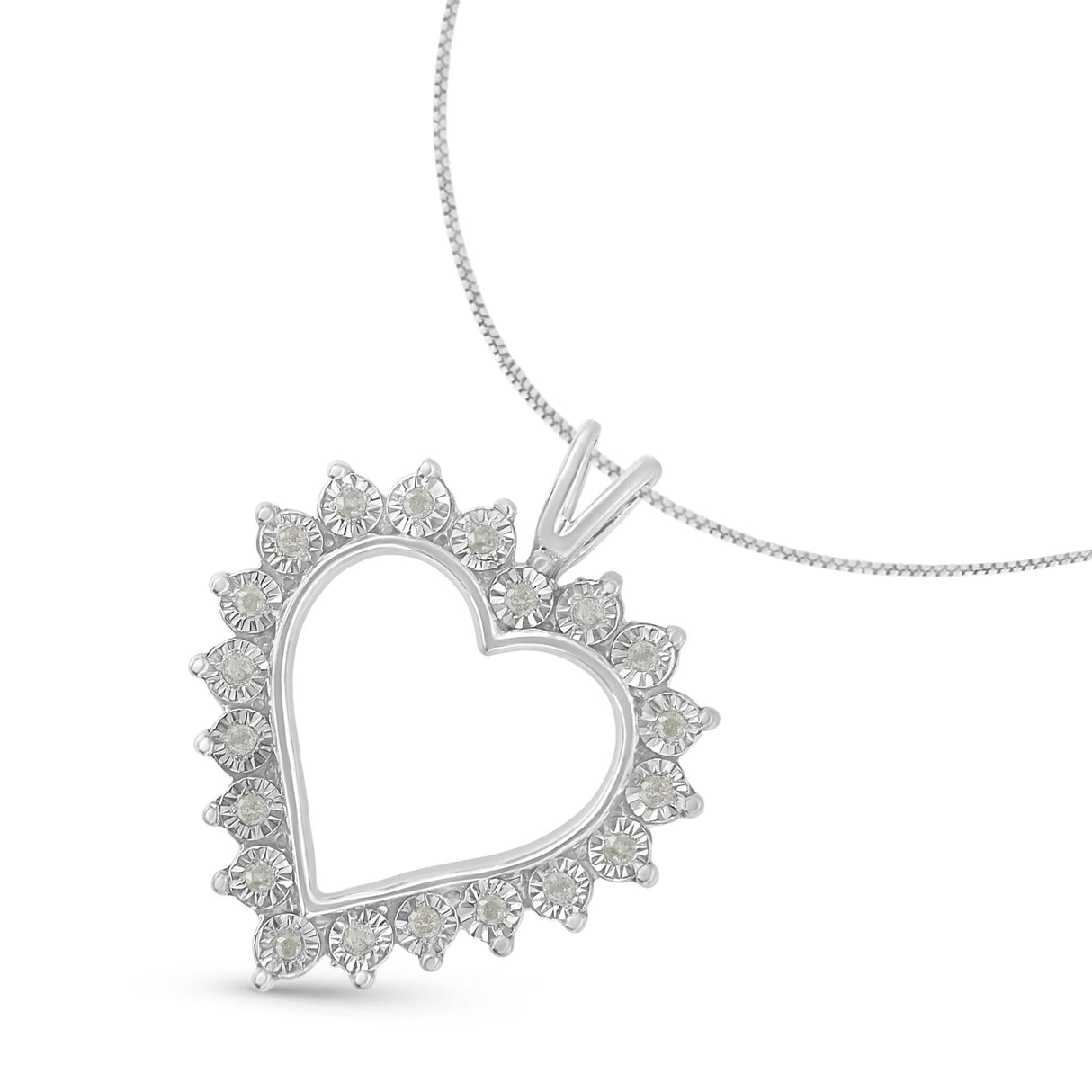 .925 Sterling Silver 1/4 Cttw Miracle Set Diamond Open Heart 18" Pendant Necklace (I-J Color, I3 Clarity) by Haus of Brilliance