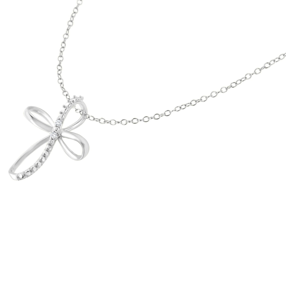 .925 Sterling Silver Diamond Accent Cross Ribbon 18" Pendant Necklace (I-J Color, I2-I3 Clarity) by Infinite Jewels