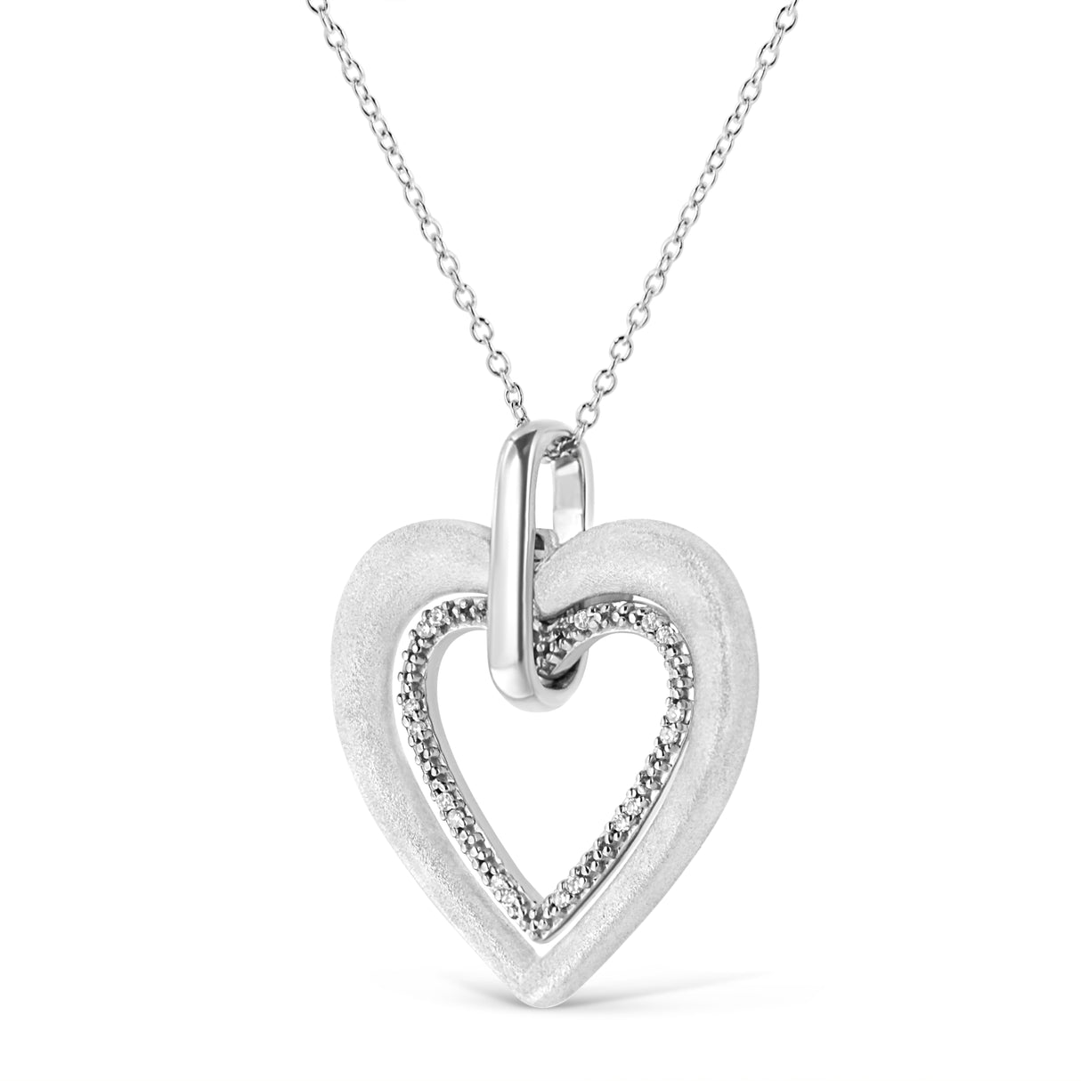 .925 Sterling Silver Prong-Set Diamond Accent Double Heart 18" Pendant Necklace (I-J Color, I1-I2 Clarity) by Haus of Brilliance