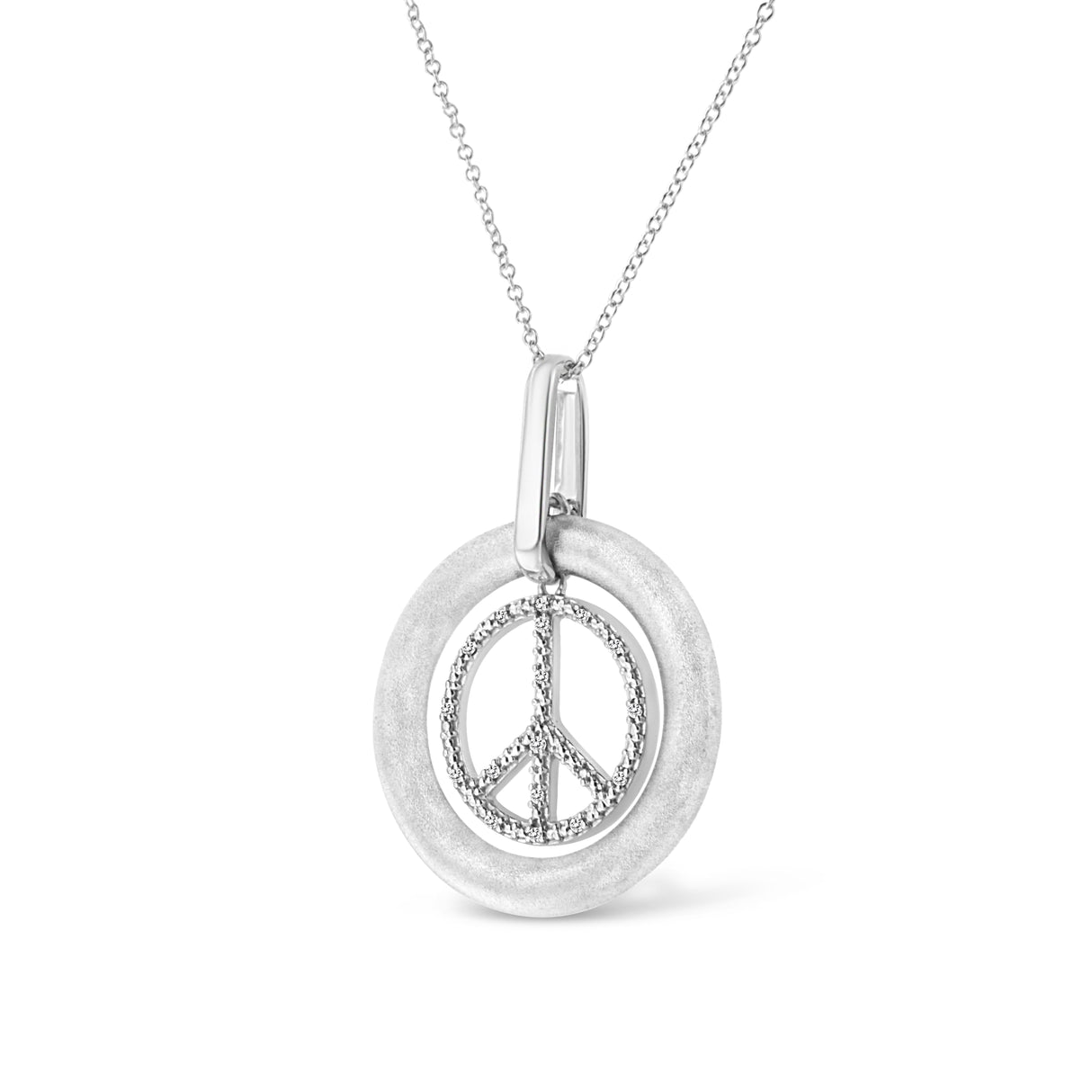 Matte Finish .925 Sterling Silver Diamond Accent Dancing Peace Sign 18" Pendant Necklace (I-J Color, I1-I2 Clarity) by Infinite Jewels