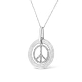 Matte Finish .925 Sterling Silver Diamond Accent Dancing Peace Sign 18" Pendant Necklace (I-J Color, I1-I2 Clarity) by Infinite Jewels