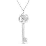 .925 Sterling Silver Diamond Accent Zodiac Key 18" Pendant Necklace (K-L Color, I1-I2 Clarity) by Infinite Jewels